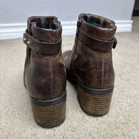 Born Womens Size 8 Nisbet Ankle Boots Brown Distressed Leather Chunky Heel Zip - Picture 3 of 8